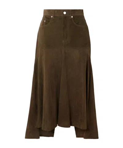 Victoria Beckham Paneled Suede Midi Skirt In Brown