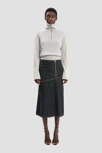 Victoria Beckham Panelled Denim Midi Skirt In Indigo In Gray