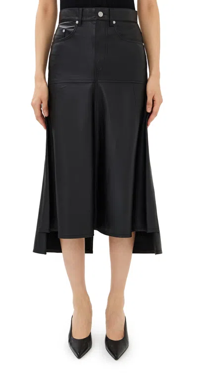 VICTORIA BECKHAM PANELLED LEATHER FLARE SKIRT BLACK