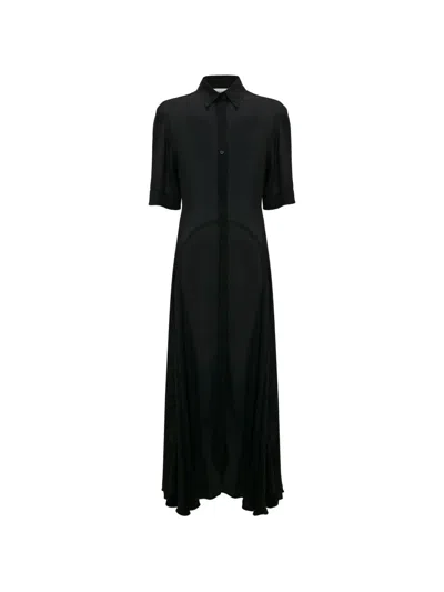 Victoria Beckham Panelled Short-sleeve Midi Dress In Black