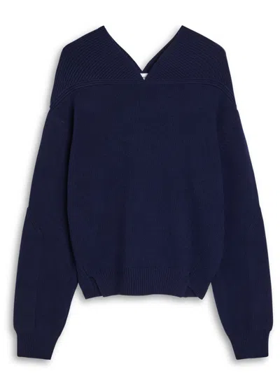 Victoria Beckham Panelled Wool-blend Knit Jumper In Blue
