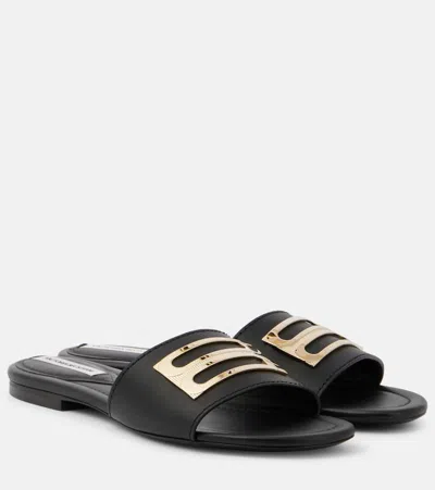 VICTORIA BECKHAM LOGO LEATHER SLIDES
