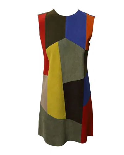 Victoria Beckham Patchwork Dress In Multicolor Suede