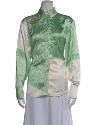 Pre-owned Victoria Beckham Patterned Long Sleeve Blouse In Green