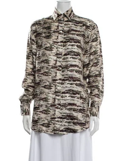 Pre-owned Victoria Beckham Patterned Long Sleeve Button-up Top In Multi