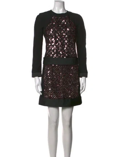 Pre-owned Victoria Beckham Patterned Mini Dress In Black