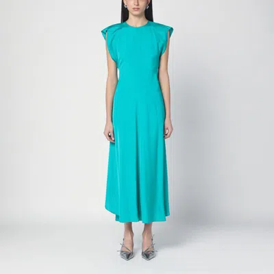 Victoria Beckham Peacock Colour Midi Dress With Hooded Sleeves In Blue