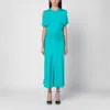 Victoria Beckham Peacock Colour Midi Dress With Hooded Sleeves