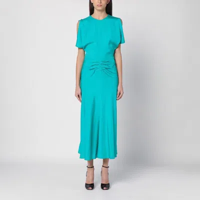 VICTORIA BECKHAM VICTORIA BECKHAM  PEACOCK-COLOURED MIDI DRESS WITH RUFFLE