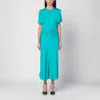 Victoria Beckham Peacock Colour Midi Dress With Hooded Sleeves In Light Blue