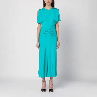 VICTORIA BECKHAM VICTORIA BECKHAM PEACOCK-COLOURED MIDI DRESS WITH RUFFLE