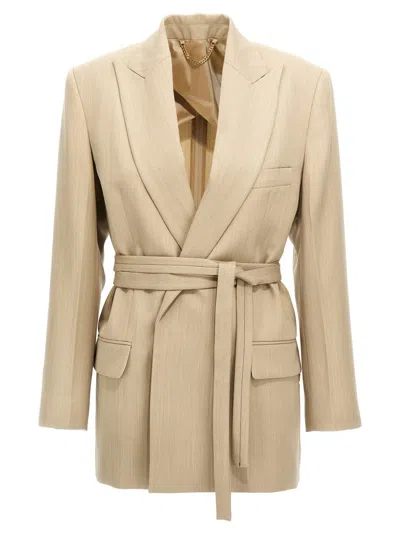 VICTORIA BECKHAM PEAK LAPEL WOOL BLAZER WITH REMOVABLE BELT