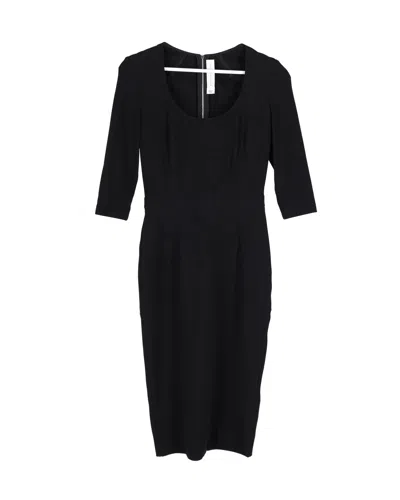 Victoria Beckham Pencil Midi Dress In Black Polyester Viscose