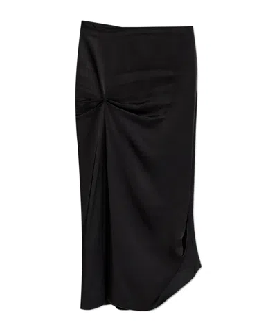 Victoria Beckham Draped Pleat Satin Midi Skirt In Black