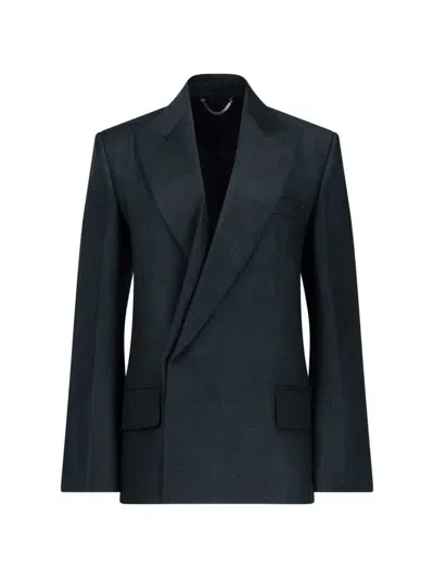 Victoria Beckham Petrol-blue Blazer With Peak Lapels In Green