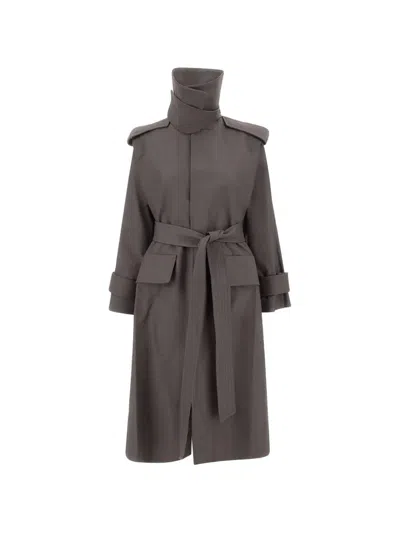 Victoria Beckham Philippa Belted Trench Coat In Gray