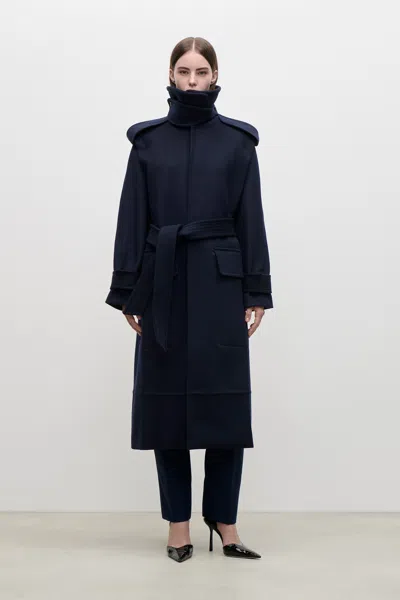 Victoria Beckham Philippa Trench Coat In Dark Navy In Blue