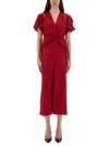 Victoria Beckham V-neck Fitted Waistline Dress With Concealed Zip In Red