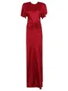 Victoria Beckham Womens Gathered Draped-sleeve Satin Maxi Dress Rose In Red