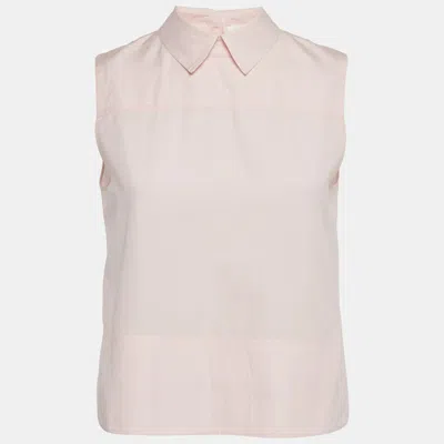 Pre-owned Victoria Beckham Pink Cotton Sleeveless Collared Top S