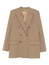 Victoria Beckham Pinstriped Double-breasted Wool Blazer In Neutral