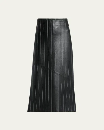 Victoria Beckham Pinstripe Kick Midi Leather Skirt In Multi