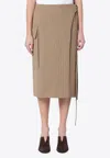 Victoria Beckham Sand-coloured Pinstriped Wrap Skirt In Beige