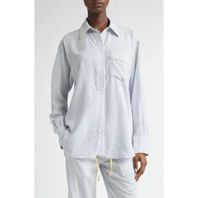 Victoria Beckham Piped Stripe Button-up Pajama Shirt