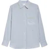 Victoria Beckham Piped Stripe Button-up Pajama Shirt In White/regatta/ice Lemon