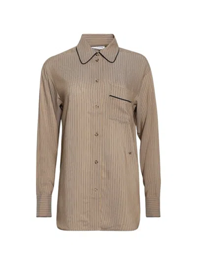 Victoria Beckham Piping Detail Pyjama Shirt Tobacco And Midnight In Neutrals