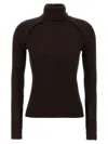 Victoria Beckham Brown Turtleneck Sweater With Logo Patch On The Sleeve In Cotton Blend Woman In Black