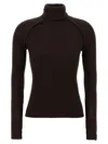 Victoria Beckham Brown Turtleneck Sweater With Logo Patch On The Sleeve In Cotton Blend Woman In Black