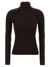 Victoria Beckham Brown Turtleneck Sweater With Logo Patch On The Sleeve In Cotton Blend Woman In Black