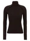 Victoria Beckham Brown Turtleneck Sweater With Logo Patch On The Sleeve In Cotton Blend Woman In Black