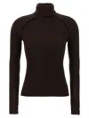 Victoria Beckham Brown Turtleneck Sweater With Logo Patch On The Sleeve In Cotton Blend Woman In Black