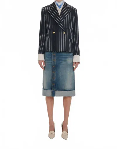 VICTORIA BECKHAM PLACKET DENIM SKIRT IN VINTAGE INDIGO