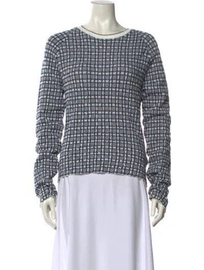 Pre-owned Victoria Beckham Plaid Print Crew Neck Blouse In Blue