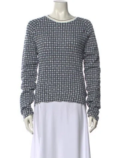 Pre-owned Victoria Beckham Plaid Print Crew Neck Blouse In Blue