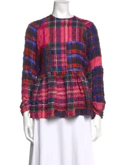 Pre-owned Victoria Beckham Plaid Print Crew Neck Blouse In Pink