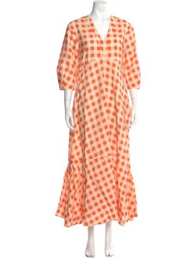 Pre-owned Victoria Beckham Plaid Print Long Dress In Orange