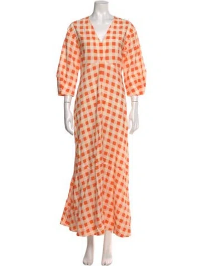 Pre-owned Victoria Beckham Plaid Print Long Dress W/ Tags In Orange