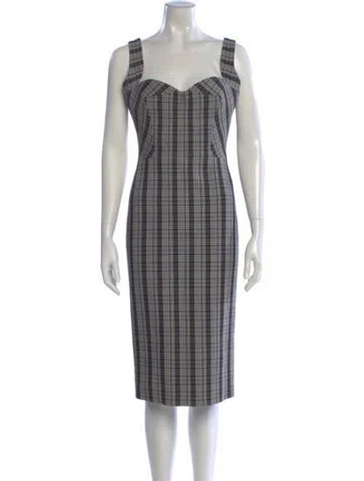 Pre-owned Victoria Beckham Plaid Print Midi Length Dress In Black