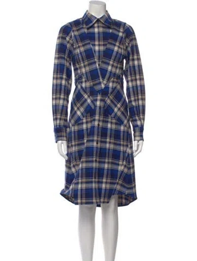 Pre-owned Victoria Beckham Plaid Print Midi Length Dress In Blue