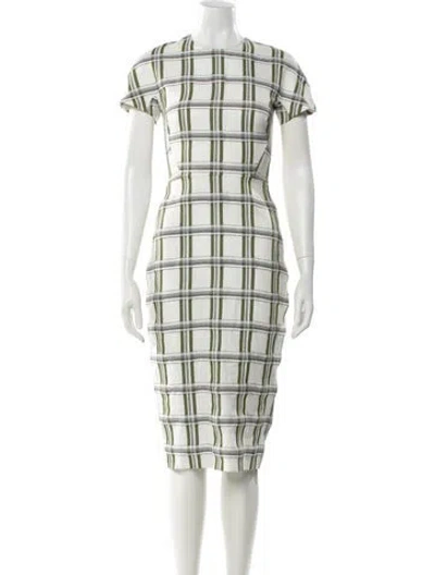 Pre-owned Victoria Beckham Plaid Print Midi Length Dress In White