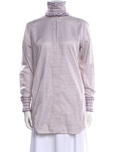 Pre-owned Victoria Beckham Plaid Print Turtleneck Tunic W/ Tags In Neutral