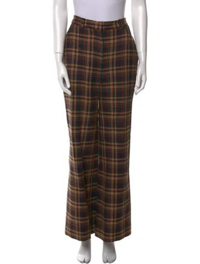 Pre-owned Victoria Beckham Plaid Print Wide Leg Pants In Black