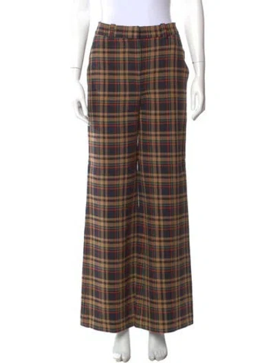 Pre-owned Victoria Beckham Plaid Print Wide Leg Pants In Black