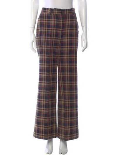 Pre-owned Victoria Beckham Plaid Print Wide Leg Pants In Brown
