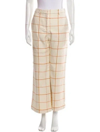 Pre-owned Victoria Beckham Plaid Print Wide Leg Pants In Neutral