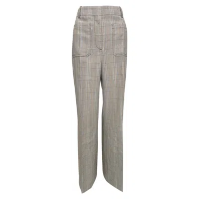 Victoria Beckham Plaid Straight-leg Trousers In Grey Wool In Gray